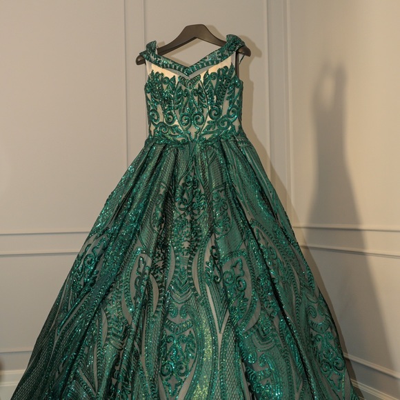 Beautiful Green Gown Bridal Princess Style Gown - Evening Dress - Picture 3 of 6